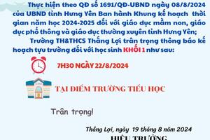 Thông báo lịch tựu trường năm học 2024-2025